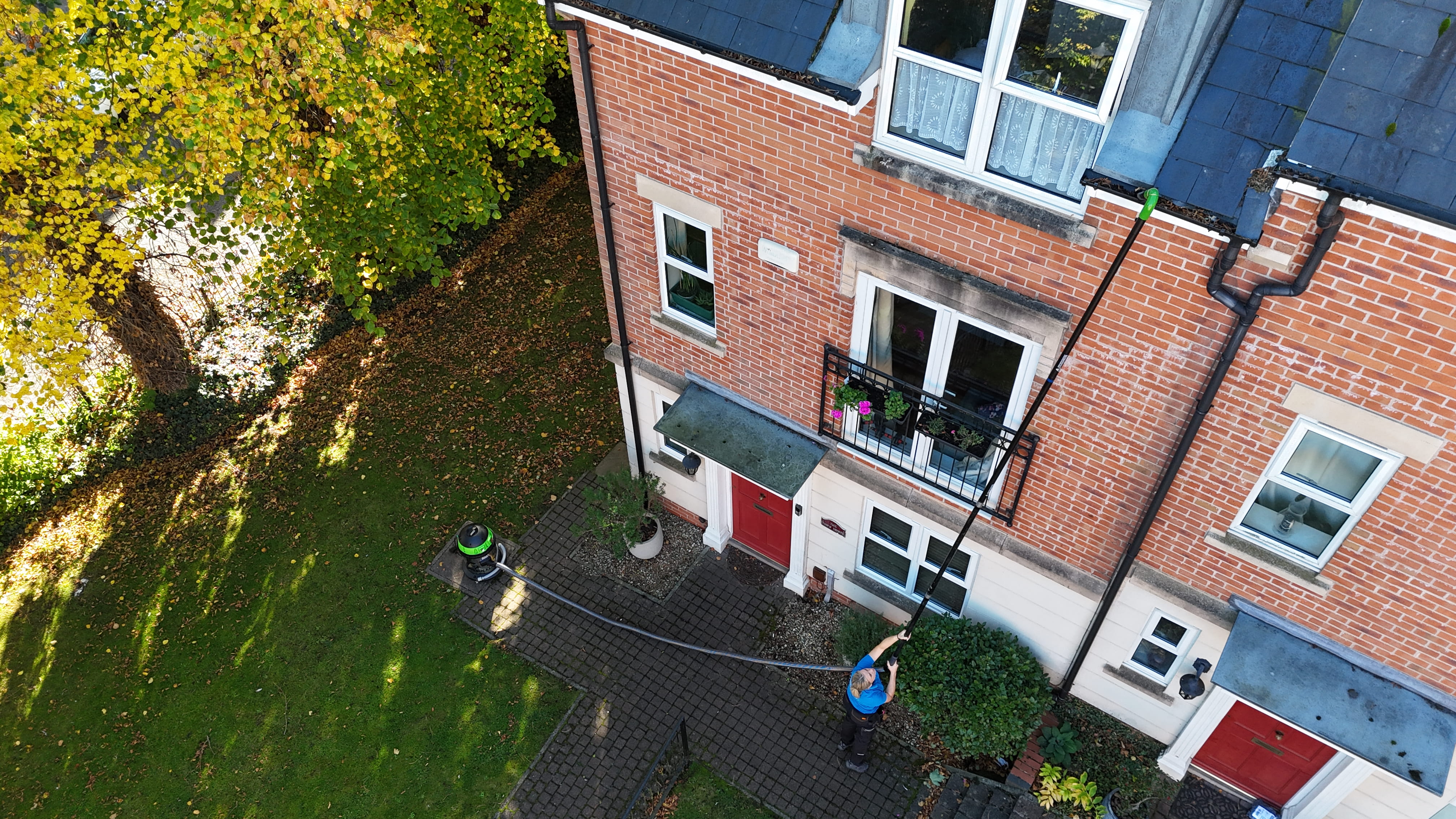 Aerial view of gutter cleaning on a Victorian building